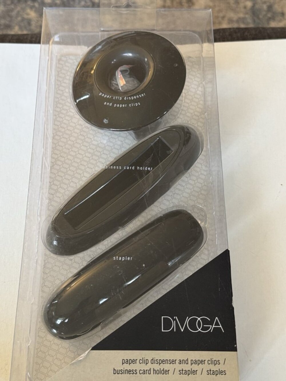 DiVoga Desk Set Black Office Supplies Stapler Card Holder New EB11